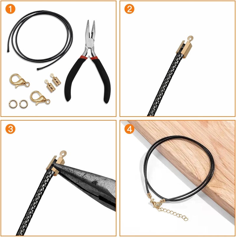 Oubaka 200pcs Fold Over Cord Ends Crimp End Tips Stainless Steel Cord Crimp End Tips Leather Ribbon Ending Clasp Tips Jewelry Connector for Bracelets Leather Jewelry Making(K Gold) - Image 4